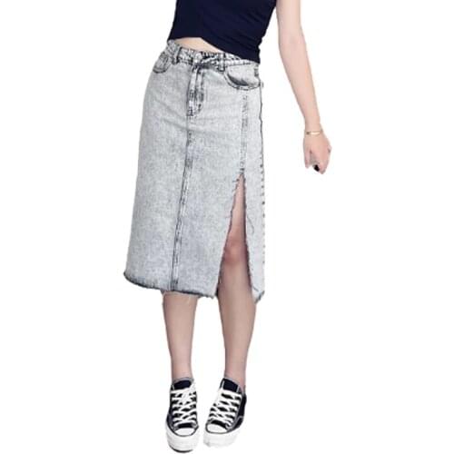 Summer Womens Skirts 2021 Oversized Ladies Clothes Smoky Gray Slim Sexy Buttocks Split Denim Plus Size Bottoms N8056