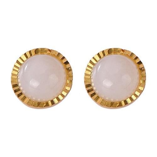 925 sterling silver gold plated natural Hetian jade ear studs personality fashion small fashion Lady simple earrings