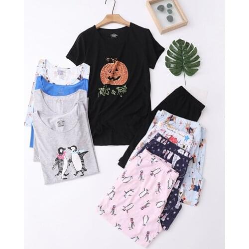 Cute Cartoon Sleepwear Womens Pajama Sets Women Animal Short Sleeve O Neck Tee and Pants Pajama Set PJ set Pyjamas For Women