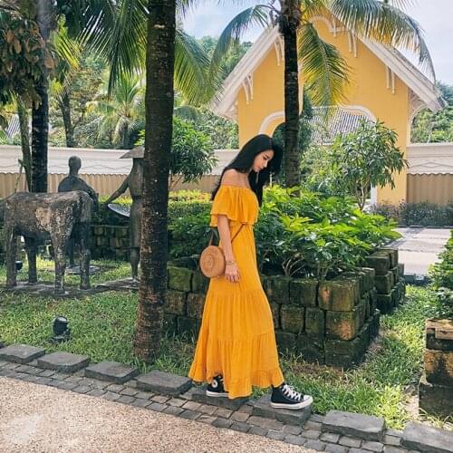 Summer Vintage Boho Maxi Dresses For Women Vestidos De Mujer Casualrobe De Plage Beach Ruffle Dress White Yellow Red Robe A148