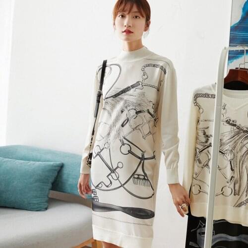 Together New silk joining dress turtleneck wool long sleeve knit dress loose women fall and winter