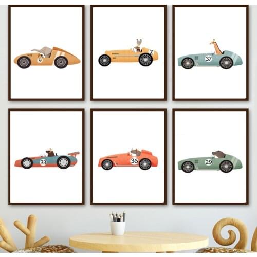 Animal Racer Elephant Giraffe Bear Rhino Bunny Wall Art Canvas Painting Nordic Posters And Prints Wall Pictures Kids Room Decor