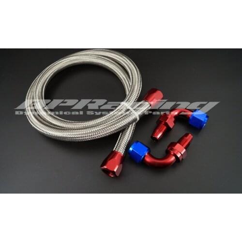 1 Meter AN6 Durable Braided Stainless Steel Racing Fuel Oil Hose Line / 6AN Oil Cooler Hose Line + 90 degree oil hose Fitting
