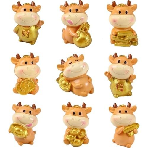 1Pcs Chinese zodiac Gold Cow Decorations Resin Small Animals Miniature landscape Bonsai Tabletop Ornament Car Gifts Cake Decor