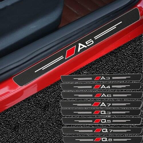 4pcs Door Sills Guards Sticker Carbon Fiber For Audi Sline Quatrra A3 A4 A5 A6 A7 A8 TT Q3 Q5 Q7 A1 B5 B6 B7 B8 B9 8P C6 C5 C7