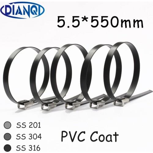 5.5*550 5.5mm 5.5x550 Stainless Steel Zip PVC coating Strong Stainless Steel Grade Metal Cable Ties Zip Tie Wraps