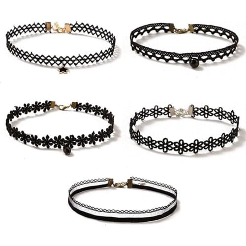 5 PCS Fashion Pretty Girls Black Multi Layer Lace Chains Necklace Kids Exquisite Gothic Stretch Choker Jewelry Children