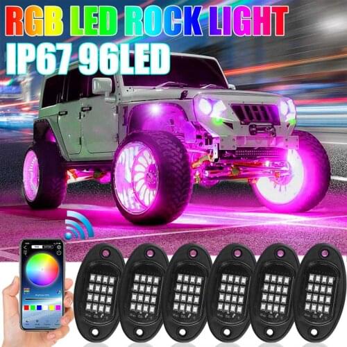 6 In 1RGB LED Rock Light Under Body Light 21W DC12V Car Atmosphere Lamp bluetooth control Offroad Pickup SUV ATV Truck Rock Lamp