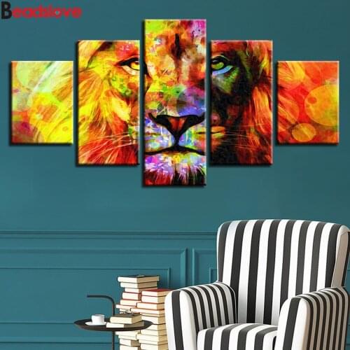 Diamond painting 5D DIY 5 Pcs Colorful tiger full square round crafts cross stitch diamond inlaid diamond embroidery home decor