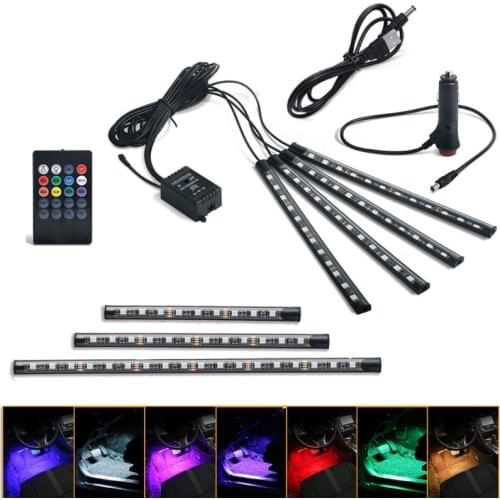 Car RGB LED Strip Light Car Styling Decorative Atmosphere Lamps Car Interior Light With Sound Active Function and Remote 12V