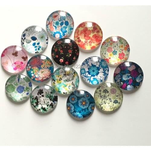 Free shipping (14pcs/lot)Various flower Round Crystal Glass fridge magnet Cartoon message sticker Kitchen home Decoration