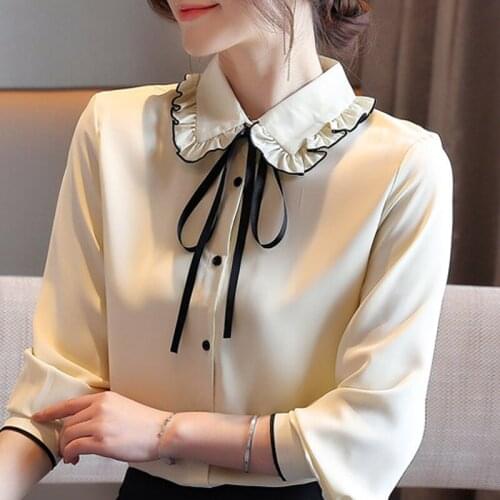 Blusas Mujer Blouse Women 2021 Long Sleeve Women Blouses Shirts Turn Down Collar Office Chiffon Blouse Shirt Women Tops D460