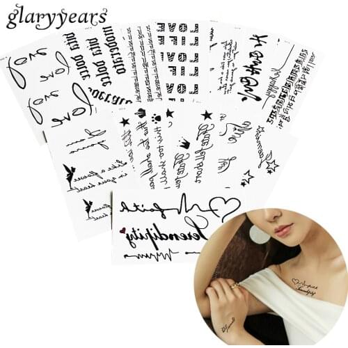 1 Piece Black Body Tattoo Fake English Words Lover Picture Temporary Waterproof Tattoo Sticker for Sexy Women Men Neck Chest Art