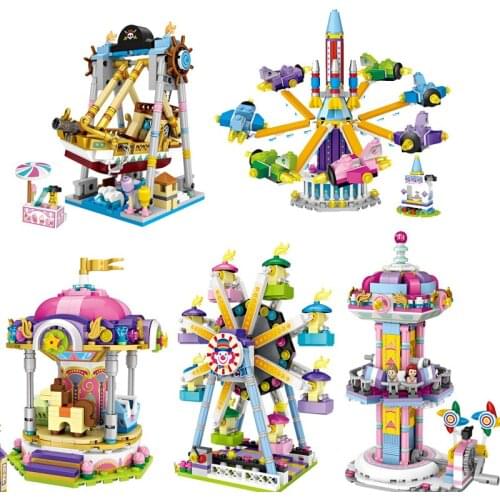 Mini Size Blocks Amusement Park Wheel Toys A carousel Assembly Blocks Children Toy Educational DIY Architecture Model