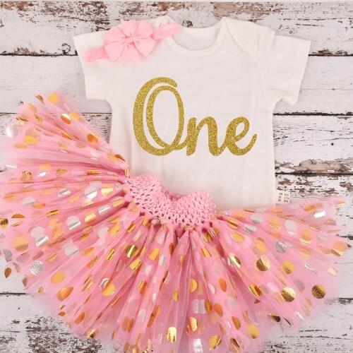 Baby Girl Polka Dot Tutu outfit Infant First Birthday Party costume Toddler Photo Props Cake Smash w Headband 3 Colors Option