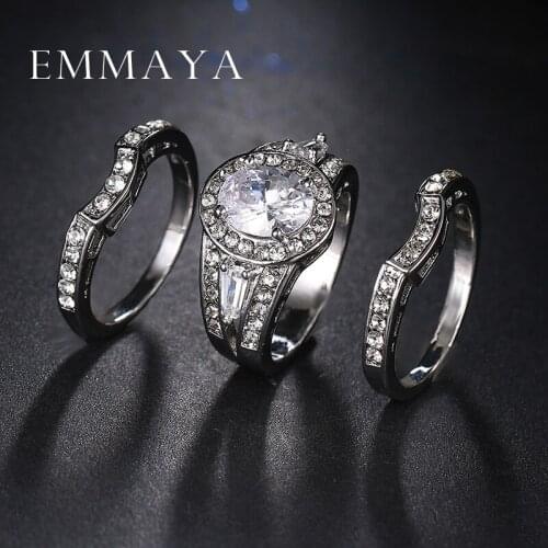 Emmaya New Fashion Jewelry Unique 3in1 Heart Rings Fashion Nickle Free CZ Cubic Zirconia Wedding Rings Hot Sell