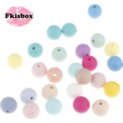 Fkisbox Round 12mm 50pcs Silicone Beads Baby Teether Infant Teething Necklace Jewelry Making Baby Pacifier Chain DIY Bpa Free