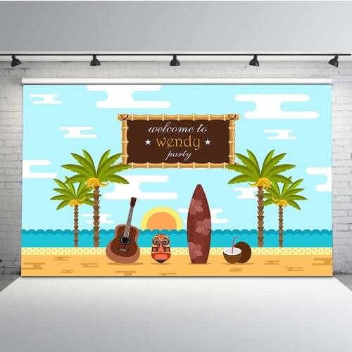 Mehofoto Summer Holiday Sandy Beach Photography Backdrops Guitar Cocount Skateboard Mask Photo Backgrounds Booth Studio lv-507