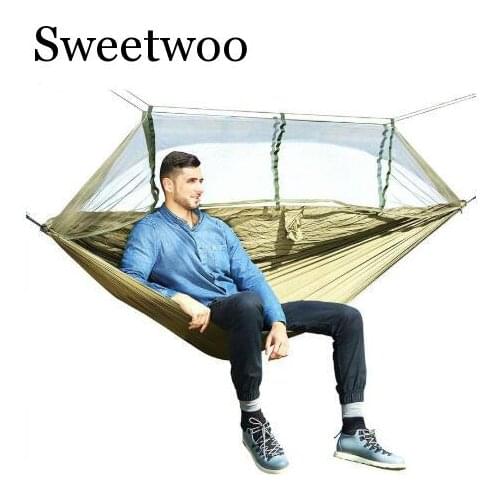 1-2 Person Outdoor Mosquito Net Parachute Hammock Camping Hanging Sleeping Bed Swing Portable Double Chair Hamac Army Green