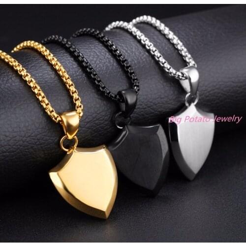 Hot Sale Punk Style Shield Pendants 60cm Chain Necklaces 316L Stainless Steel Jewelry Man Party Gift