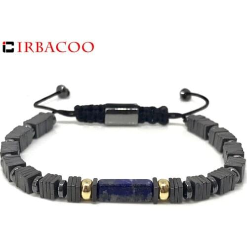 IRBACOO 2020 Luxury Men Bracelet Square Flat Hematite Beads With Natural Stone Beads For Men Jewelry Gift