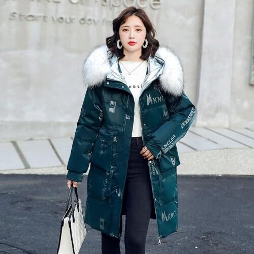 ISENMAL 2021 Winter Women Down Jacket Fur Long Warm Puffer Coat Hooded 90% White Duck Down Parka Female Outerwear