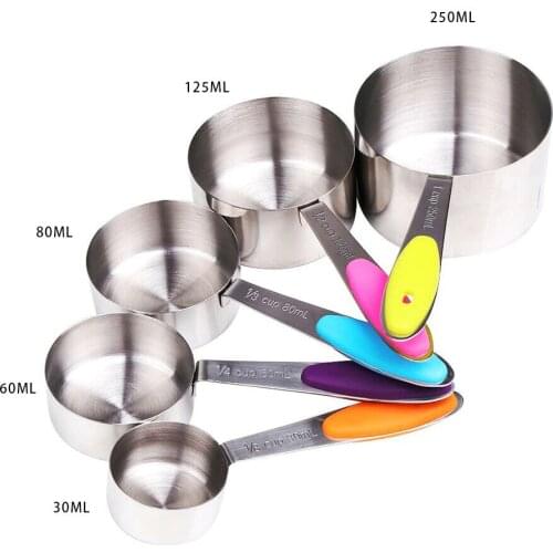 10pcs/Lot Stainless Steel Measuring Cups And Spoons Durable Kitchen Cooking Baking Measuring Tools With Silicone Handle
