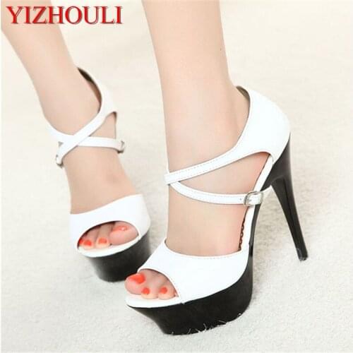 Graceful Elegant Open Toe 15cm White Wedding Shoes Bridal High-heeled Platform Dress Shoes, Sexy Party Heels
