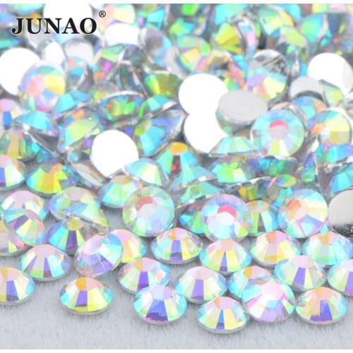JUNAO Wholesale 2mm 3mm 4mm 5mm 6mm Crystal AB Resin Non Hot Fix Rhinestones Round Flatback Glue On Stones Glitter Nail Diamond