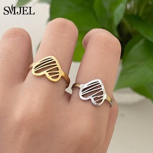 New 2021 Design Wedding Heart Ring Gold Color Rings Engagement Stainless Steel Fashion Jewelry For Women Party Gifts