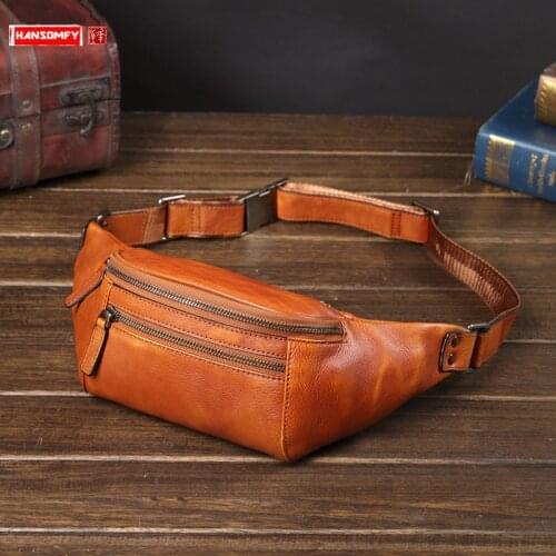 Leather Waist Bag Mens Leather Cross-body Bag Korean Casual Men Chest Bag Wave Bags Shoulder Multifunctional 2020 New Vintage