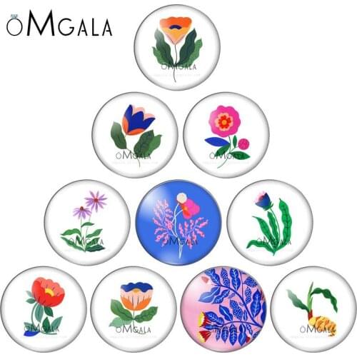 Beautiful Art Flower Illustrations 10pcs 12mm/14mm/16mm/18mm/20mm/25mm Round photo glass cabochon demo flat back Making findings