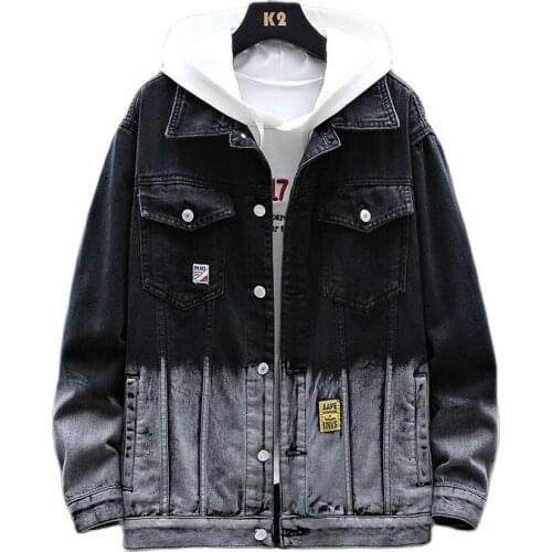 New Men Denim Jacket Streetwear Hip Hop Mens Hooded Jean Jackets Male Casual Loose Outerwear New Spring Fashion Slim Fit Coat