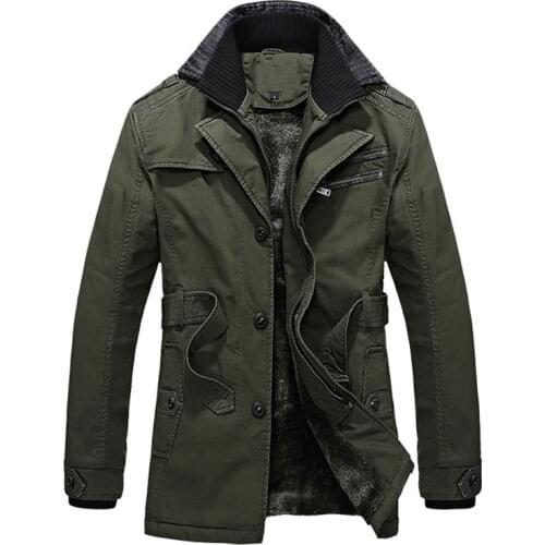 QSuper Autumn And Winter Men Jacket Thick Fleece And Windproof Coats Mid-Length Lapel Collar Men Clothing