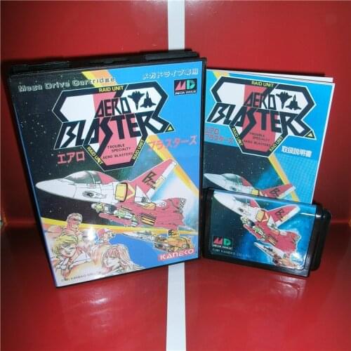 MD games card - Aero Blasters Japan Cover with Box and Manual for MD MegaDrive Genesis Video Game Console 16 bit MD card