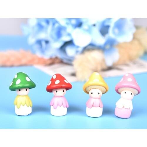 5pcs Mushroom Doll Figures Mini Animal Statue Miniature Garden Moss Micro Landscape Ornaments Resin Bionic Fairy Garden Supplies