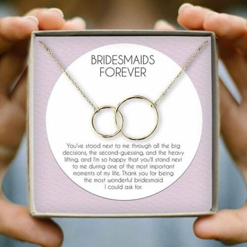 Fashion Necklace for Women Double Circle Interlock Chain Bridesmaid Guest Wedding Present Favor Souvenir Fashion Jewelry