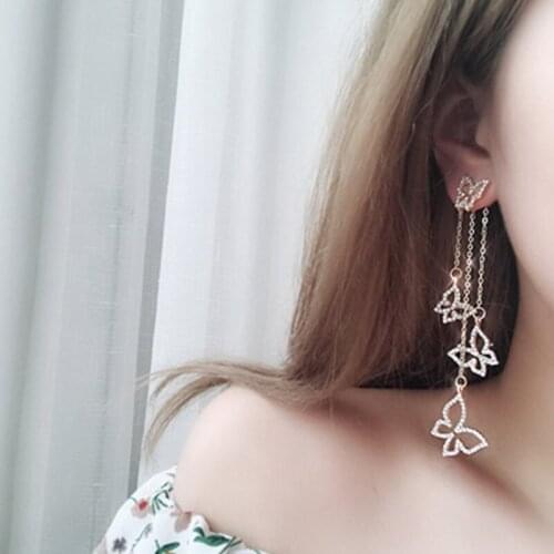 Fashion Women Butterfly Pendants Earrings Many layer Rhinestone Chain Lrregular Jackets Asymmetry Womens Butterfly Earrings