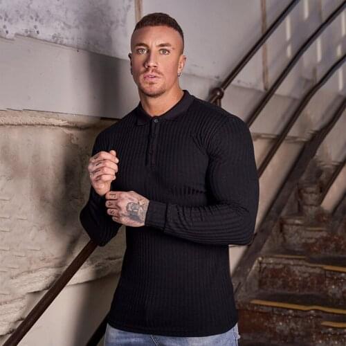 2-color Knitted POLO Shirt Mens Long-sleeved 2021 Autumn Lapel T-shirt Business Casual Mens Shirt Top