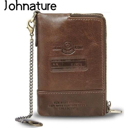 Johnature Rfid Anti Theft Men Wallets 2020 New Fashion Crazy Horse Leather Short Wallet Card Holder Cowhide Leisure Coin Purse