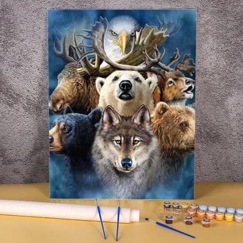 Animal Wolf Paint By Numbers Complete Kit Acrylic Paints 50*70 Canvas Pictures Decoration For Children For Drawing Wholesale