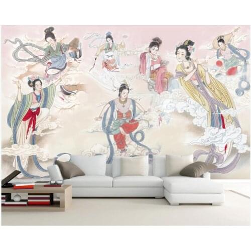 Custom mural 3d wall mural on the wall Chinese style seven fairy ancient ladies home decor photo wallpaper for living room