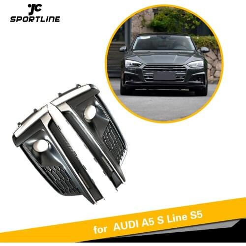 1 Pair Front Bumper Fog Light Lamp Grille Grill Cover Chrome For Audi A5 sport S5 Sline 2017 2018 2019 Auto Lamp Hoods