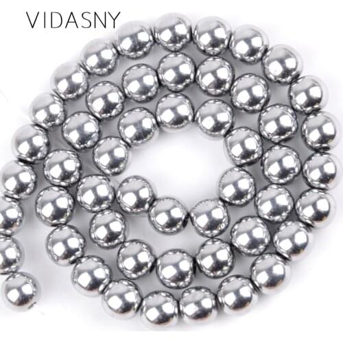 Silver Plated Hematite Natural Semi Precious Stone Loose Beads For Jewelry Making 4-10mm Round Beads Diy Bracelet Necklace 15