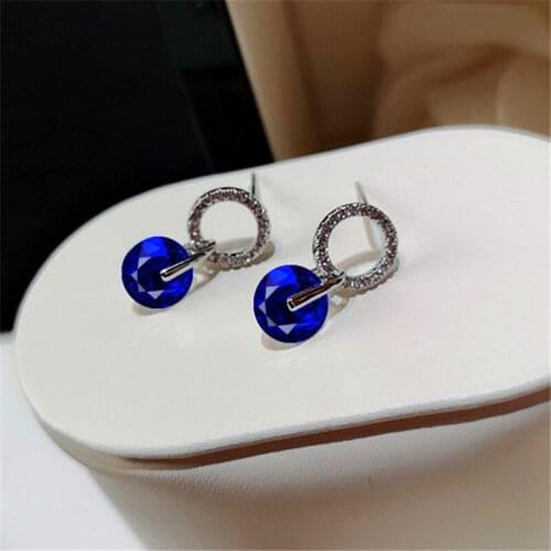 Multicolor Crystal Round Earrings White Gold Royal Blue Green Red Stone Zircon Wedding Stud Earrings For Women Small Ear Studs