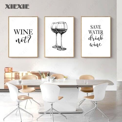Save Water Drink Quotes Wall Art Wine Black Glasses Posters and Prints Black White Funny Kitchen Wall Pictures for Bedroom Decor