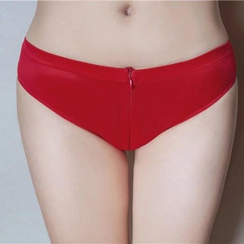 Sexy Zipper Open Crotch Underwear Women Sheer See Through Low Waist Briefs T-Back Oil Thong Breathable Bottom Erotic G-string