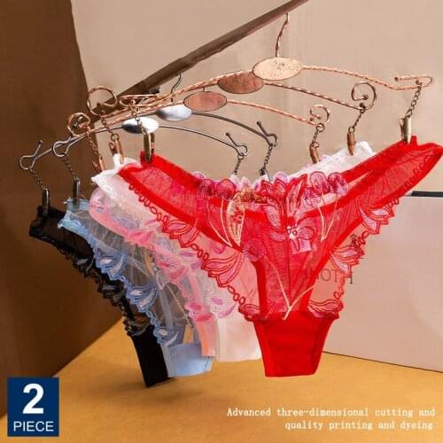2 Pcs/Pack Sexy Mesh Full Transparent Thong Embroidery Sexy Womens Underwear Temptation T-back Ladies G-string