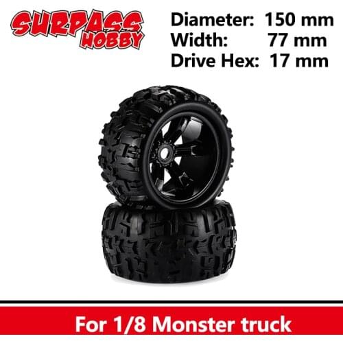 SURPASS HOBBY 2PCS 1/8 Truggy Monster Truck Tyre Wheel Rim Big Truck Off-Road Car Tires Set for Redcat Kyosho Hobao Hongnor Team