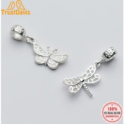 TrustDavis Fashion Pendant Charm 925 Sterling Silver Butterfly Dragonfly Charms For Bracelet or Necklace DIY Accessories DZ131